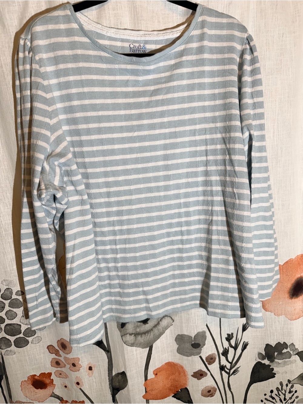 croft & barrow Light Blue and White Striped Long-Sleeve Crewneck - Picture 3 of 10